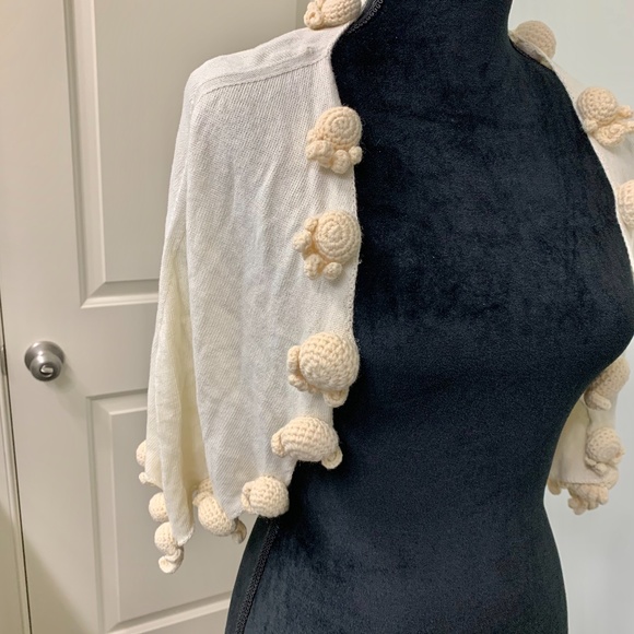 Anthro Moth Tan Crochet Pom Pom Cardigan M/L - Picture 2 of 5